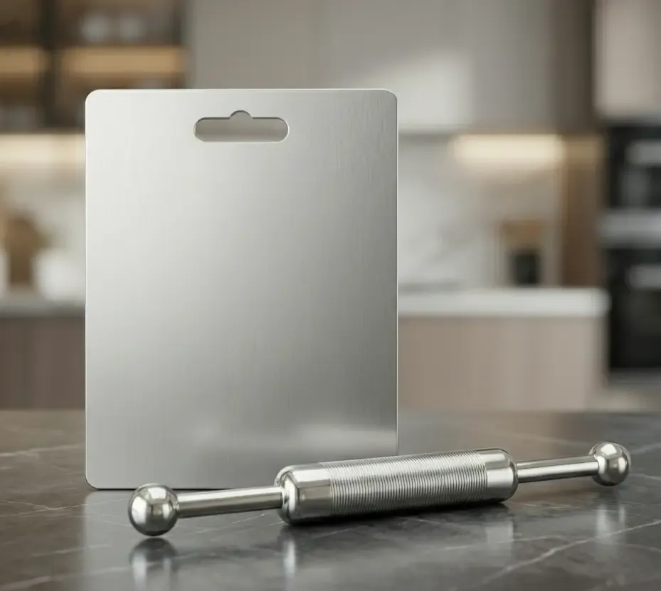 প্রিমিয়াম হাইজেনিক কিচেন সেট (স্টেইনলেস স্টিল কাটিং বোর্ড ও রোলিং পিন কম্বো) ✨